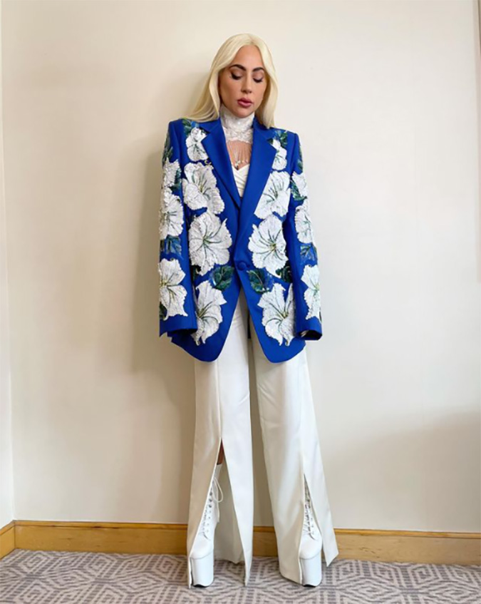 lady gaga blue floral Rodarte's Spring 2022 jacket fountainof30