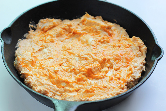 Buffalo Chicken Dip in skillet fountainof30