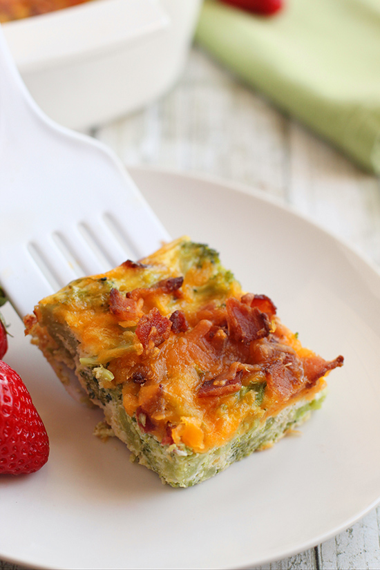 Keto Overnight Breakfast Casserole slice on a plate fountainof30