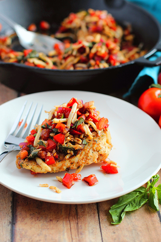 bruschetta chicken serving on a plate fountain of 30