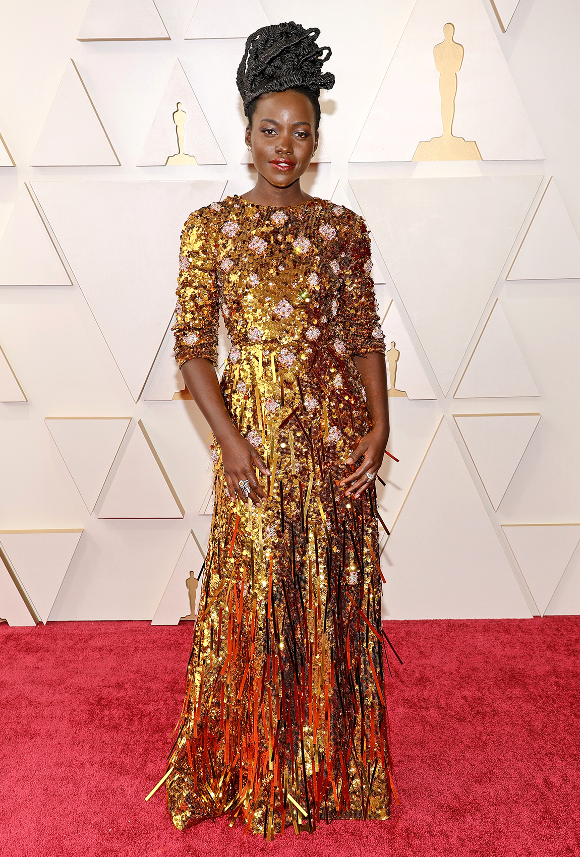 Lupita Nyong'o oscars 2022 gold prada fountainof30