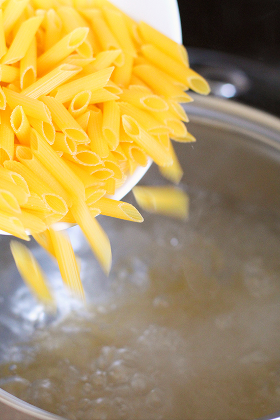penne pasta into boiling water fountainof30
