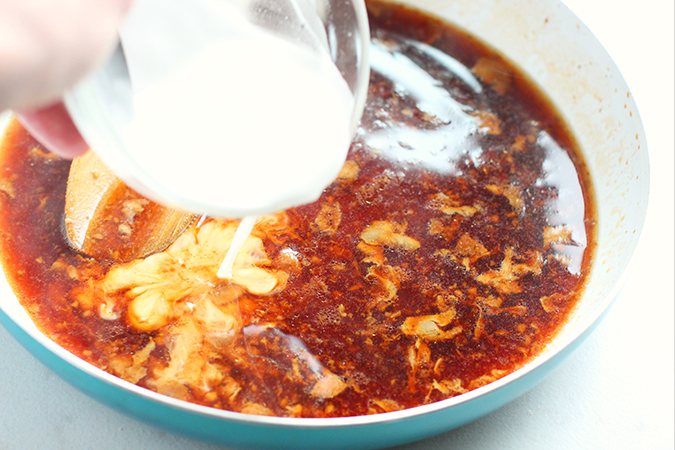 cornstarch and warm water poured into the saucepan fountainof30