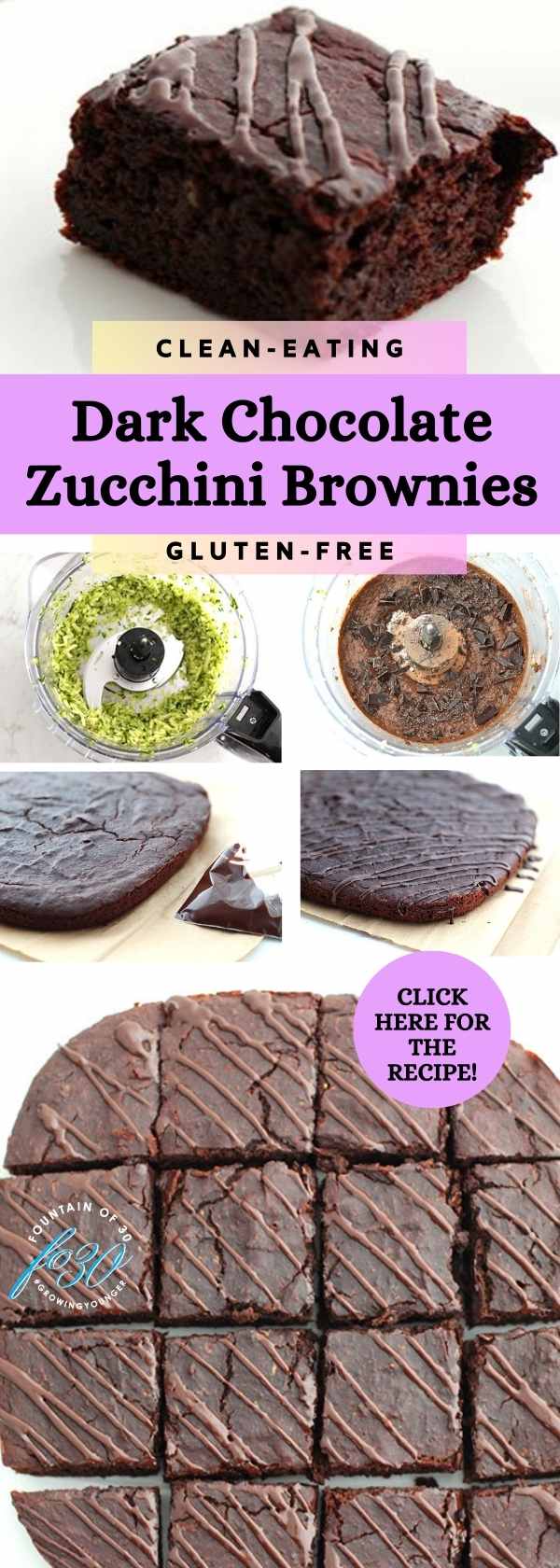 Clean Eating Dark Chocolate Zucchini Brownies fountainof30