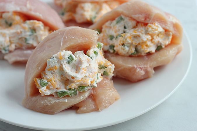 jalapeño popper stuffed chicken before baking fountainof30