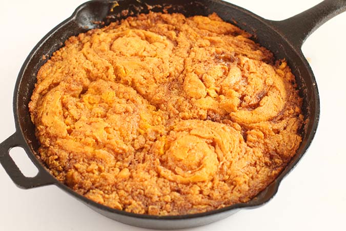 baked Pumpkin Cinnamon Roll Skillet Cake fountainof3