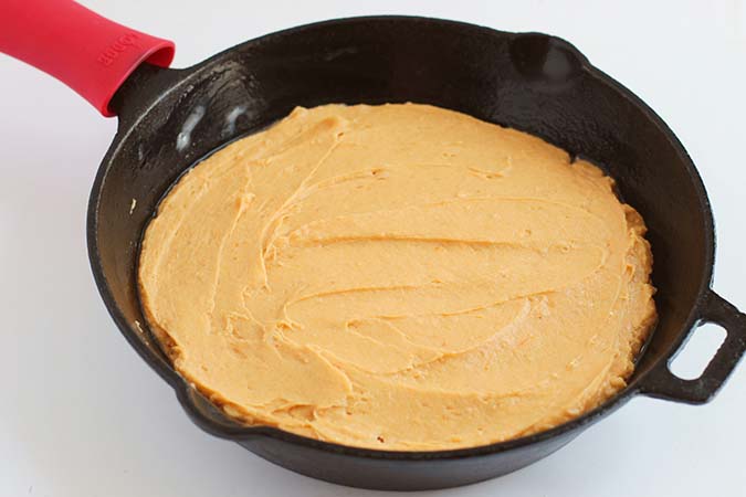 Pumpkin Cake batter in skillet fountainof30