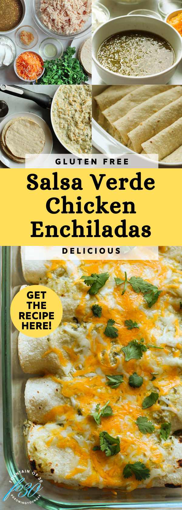 These delicious Salsa Verde Chicken Enchiladas are easy to make! This tangy green salsa Mexican dish is also gluten-free!