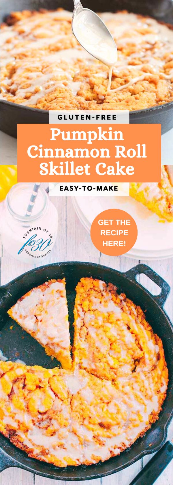 gluten free and easy to make Pumpkin Cinnamon Roll Skillet Cake fountainof30