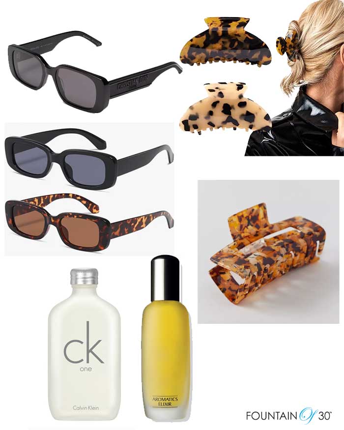 90s fashion trend sunglasses hair clips fragrances fountainof30