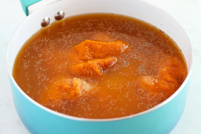 Pumpkin Soup ingredient in blue pot fountainof30