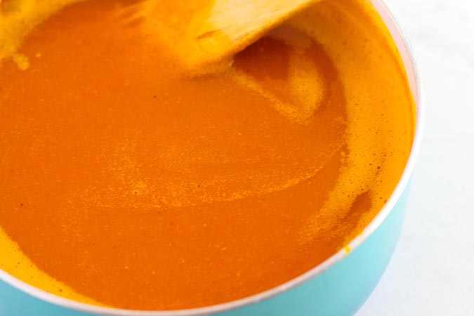 close up stirring Pumpkin Soup fountainof30