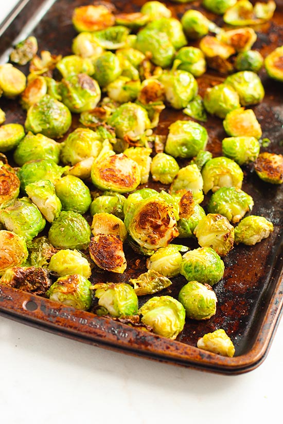 roasted brussels sprouts in baking sheet fountainof30