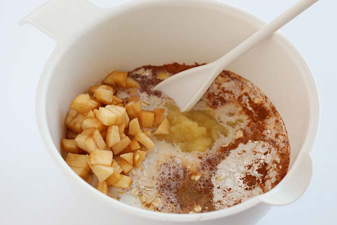 stir ingredients Apple Spice Baked Oatmeal recipe fountainof30