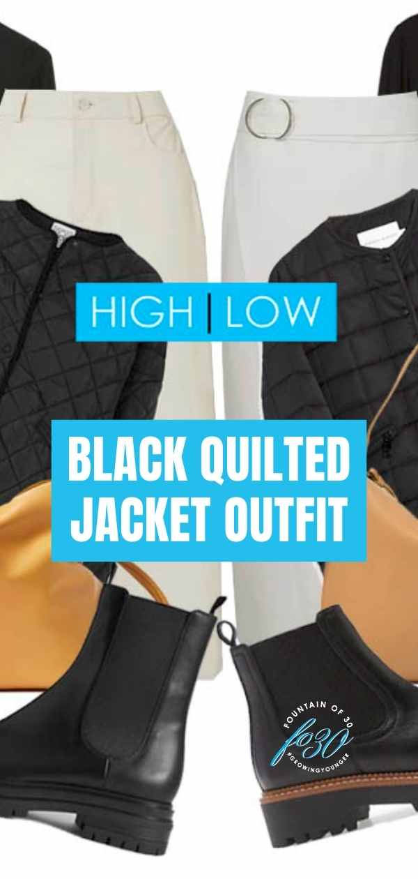 high low black quilted jacket and skirt outfit fountainof30