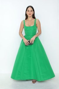 Adria Arjona in line green Carolina Herrera