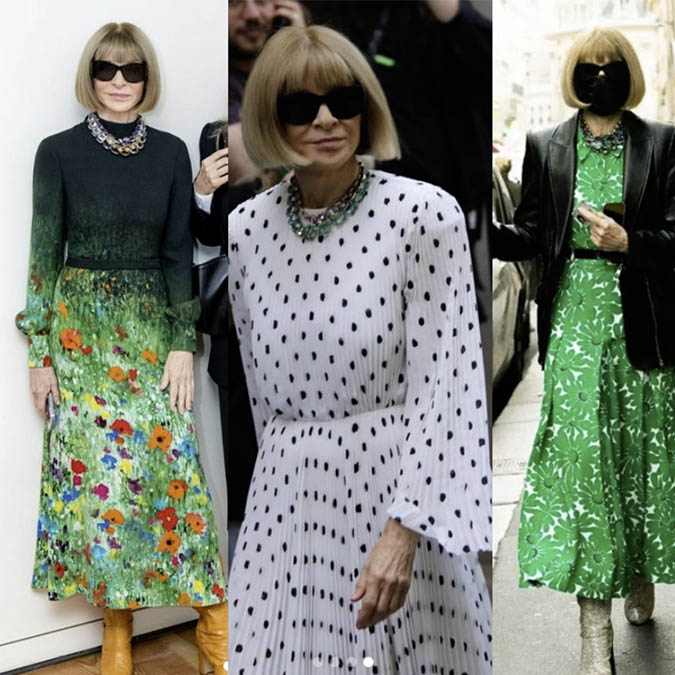 anna wintour signature syle neckace dress sungalsses