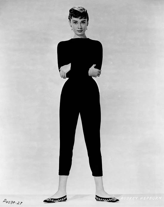 audrey hepburn signature style black pants top flats