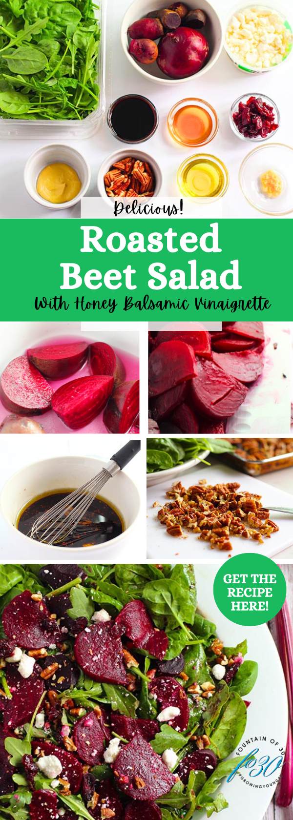My Roasted Beet Salad with Honey Balsamic Vinaigrette is a flavorful and healthy salad that makes a colorful and beautiful holiday side dish. fountainof30