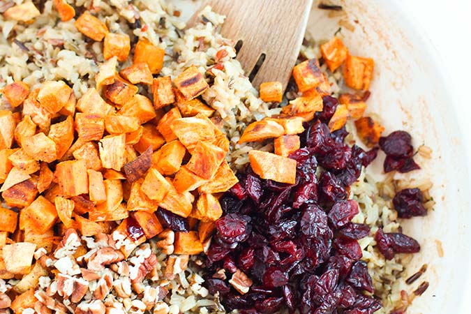 sweet potatos, wild rice and cranberries fountainof30