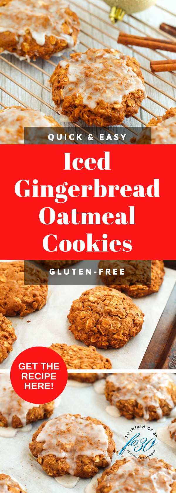 Quick and Easy Iced Gingerbread Oatmeal Cookies fountainof30
