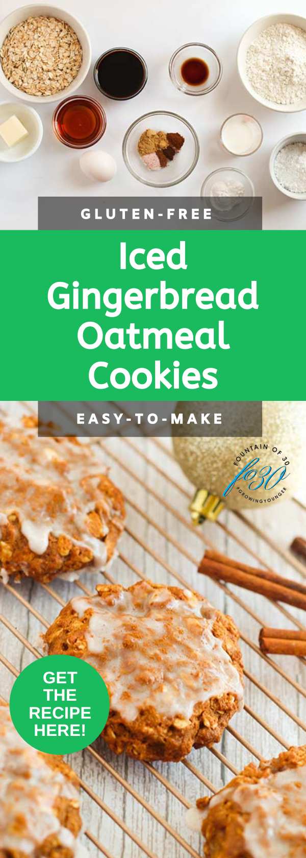 Gluten Free Iced Gingerbread Oatmeal Christmas Cookies fountainof30