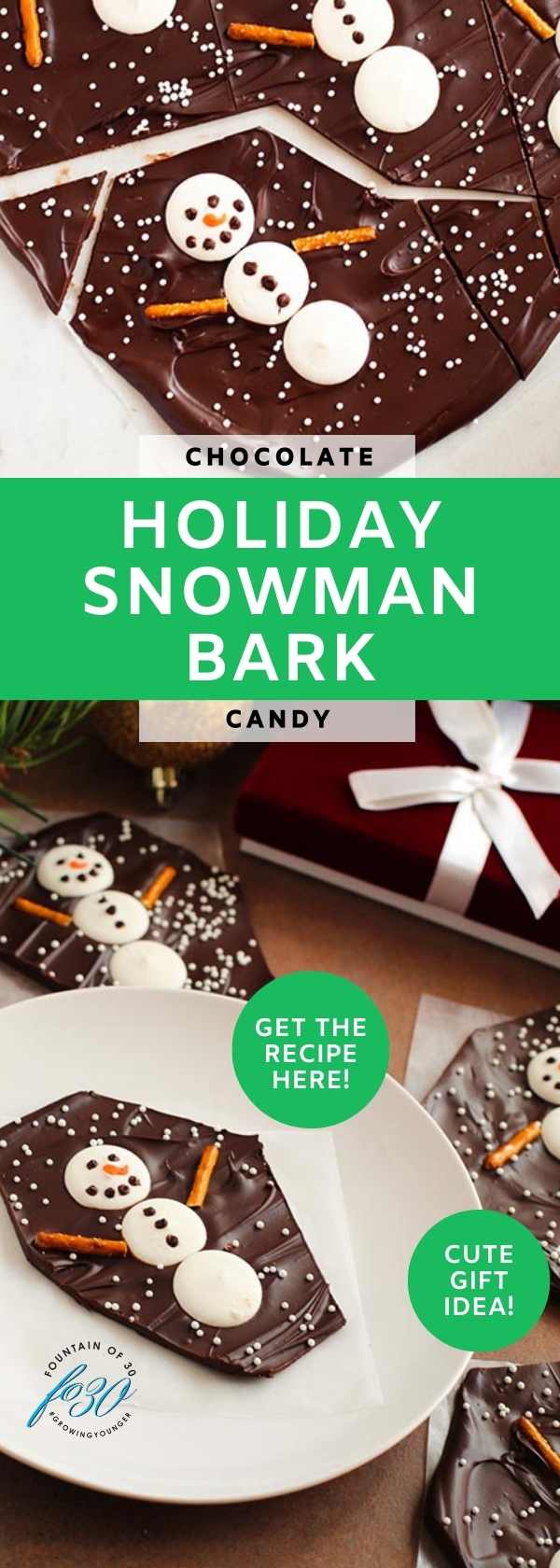 snowman chocolate bark treats holiday gift idea fountainof30