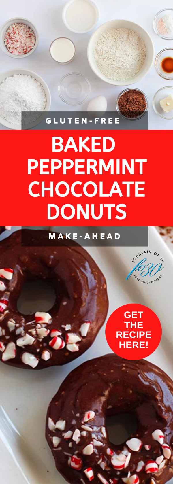 make ahead baked chocolate donuts with peppermint fountainof30