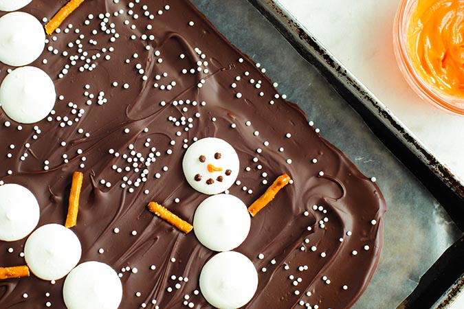 snowman chocolate bark candy fountainof30