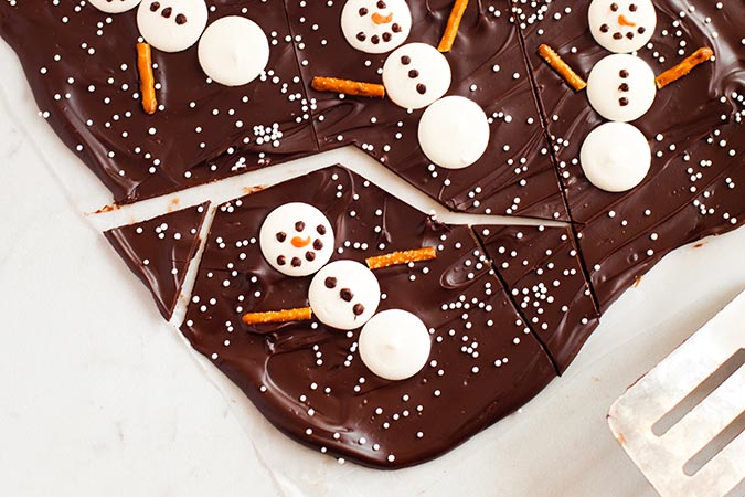 break up snowman chocolate bark fountainof30