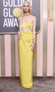 golden globes awards 2023 fashion anya taylor-joy yellow gown