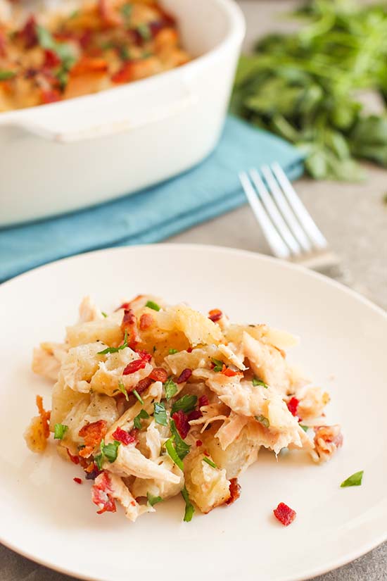 Creamy Chicken Casserole on a plate with fork