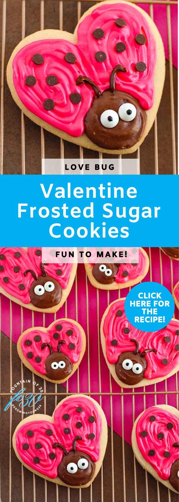 love bug frosted sugar cookiesfor valentine's day fountainof30