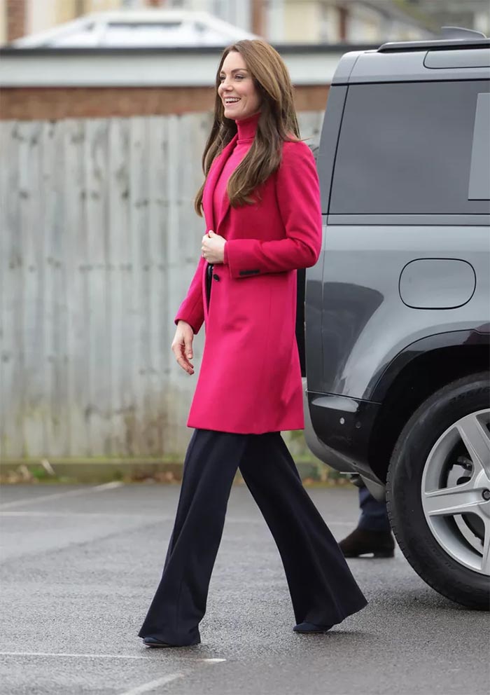 kate middleton hot pink coat flare pants January 2023