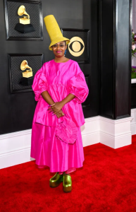 hot pink dress Cecile McLorin Salvant grammy awards red carpet 2023 fountainof30