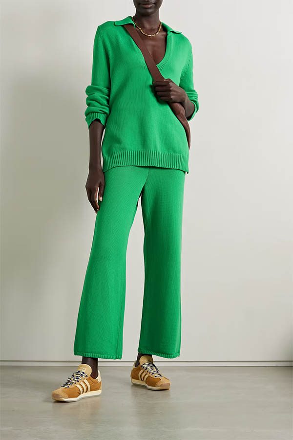 Leset May cotton-blend wide-leg pants and sweater