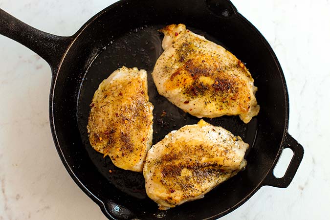 birs eye view chicken in cast iron skillet fountainof30