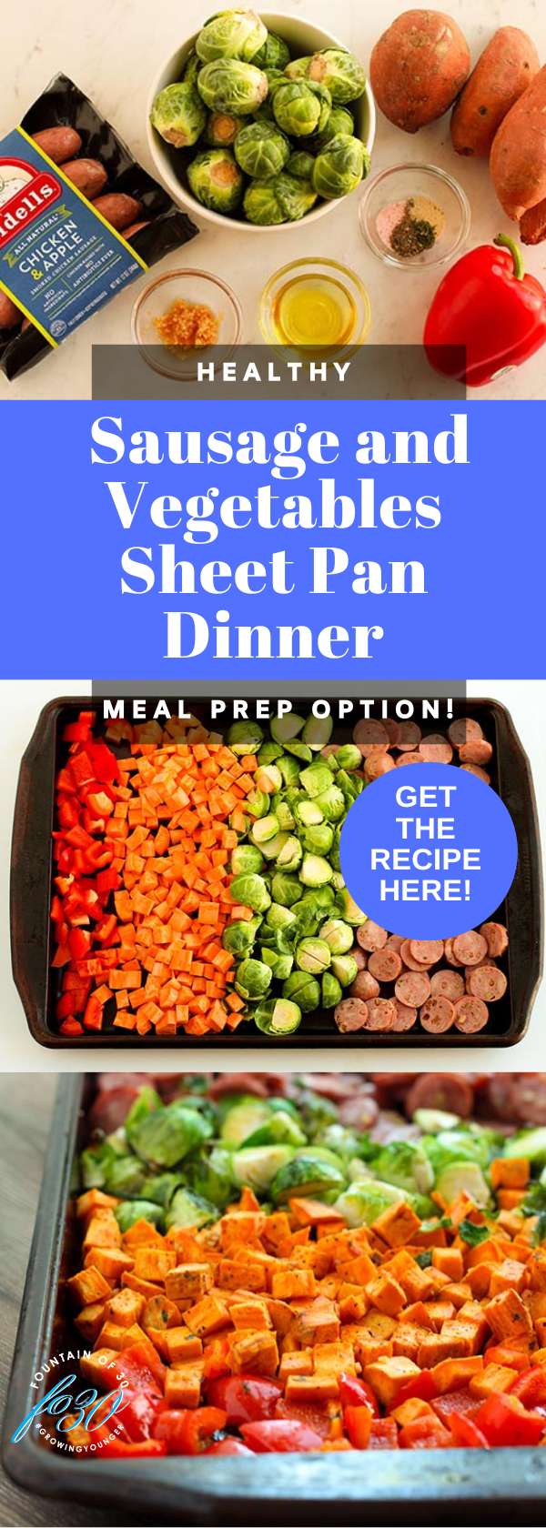 healthy sheet pan vegetables and sausage fountainof30