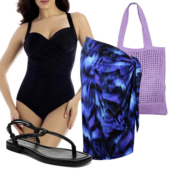 black tank swimsuit with sarong fountainof30