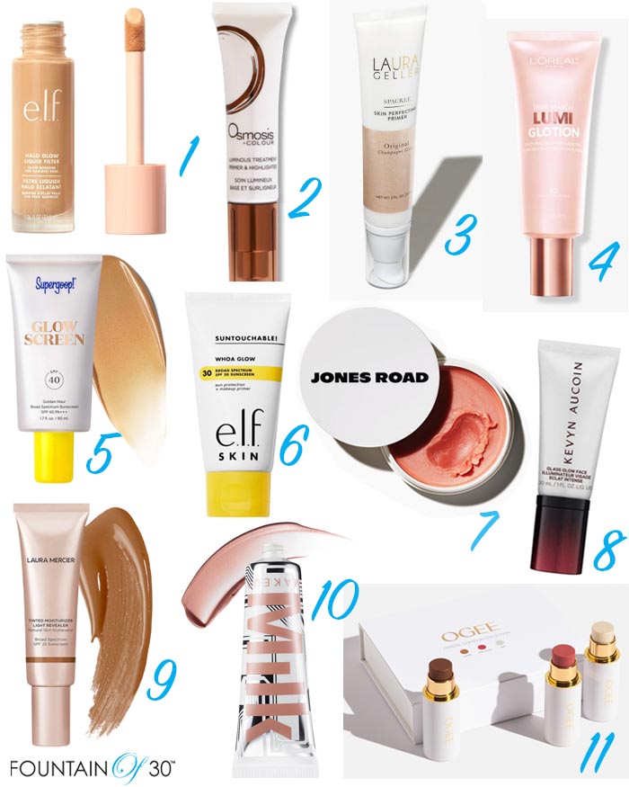 makeup for glowing skin highlighters illumniators fountainof30