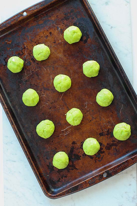 roll lime cookies batter into 12 balls fountainof30