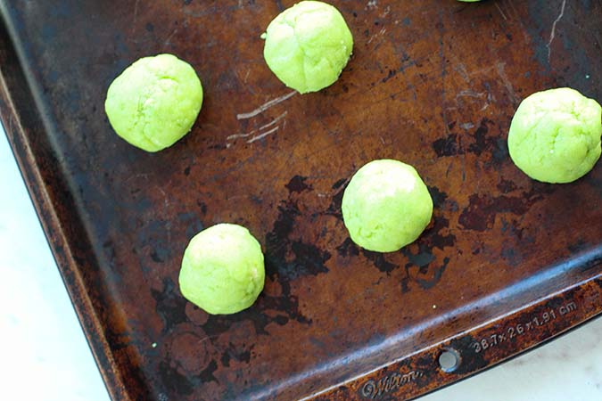 green cookies dough on cookie sheet fountainof30