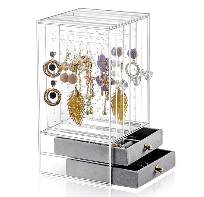 Sooyee Acrylic Earring Holder and Jewelry Organizer with Drawers, $21.99