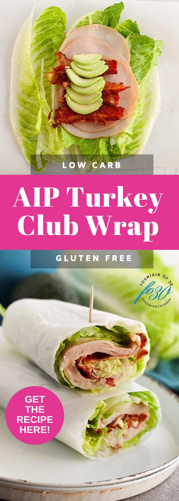 AIP diet turkey club lettuce wrap fountainof30