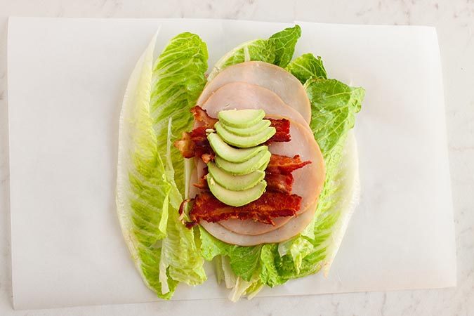 lettuce turkey bacon and avocado on parchment fountainof30