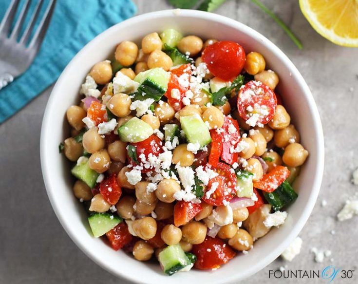 Mediterranean Chickpea Salad + lemon vinaigrette dressing fountainof30