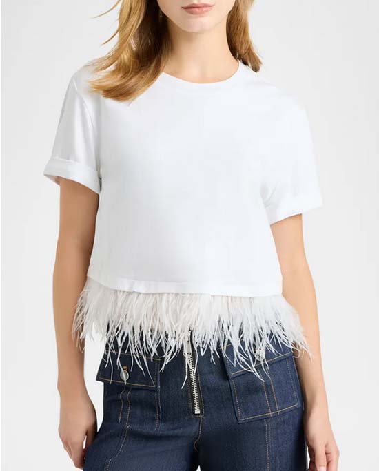 Cropped Feather-Trim Tee, $265