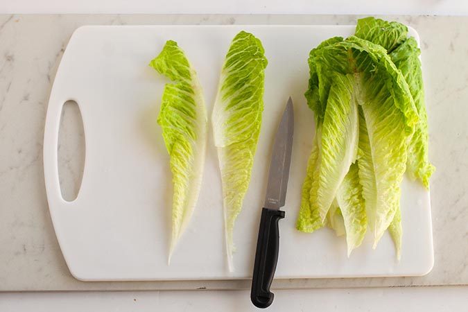 romain lettuce leaves on cutting board fountainof30