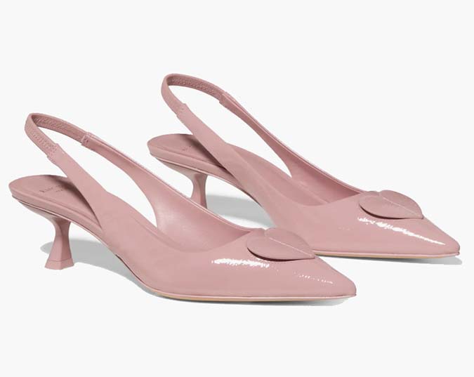 whimsical shoes pink kitten heels with hearts