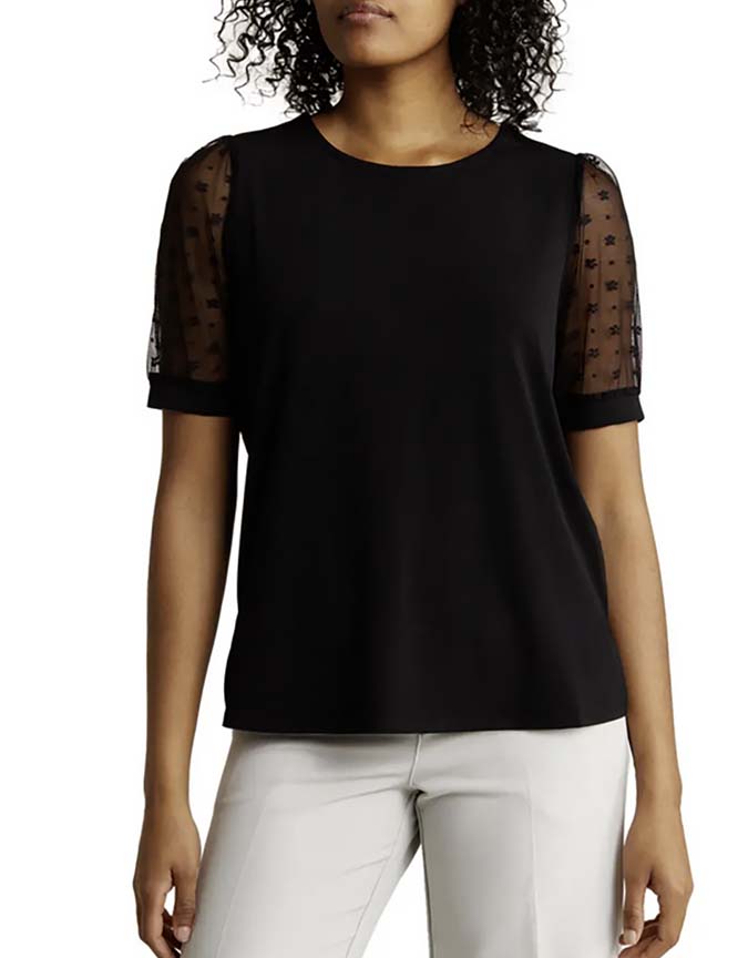 Mesh Sleeve Crepe black Top fountainof30